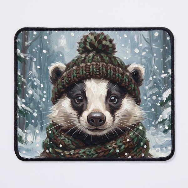 Item preview, Cute Cottagecore Winter Badger in Knitted Bobble Hat Illustration designed and sold by Englandbear.