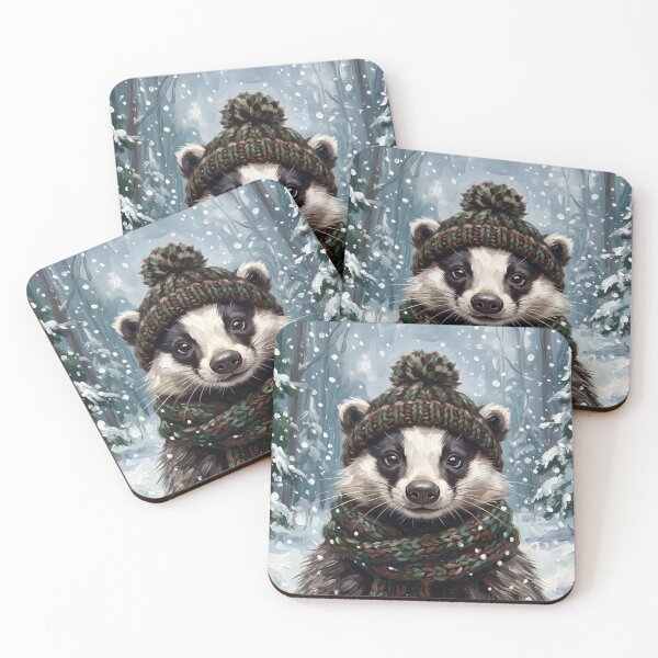 Item preview, Cute Cottagecore Winter Badger in Knitted Bobble Hat Illustration designed and sold by Englandbear.