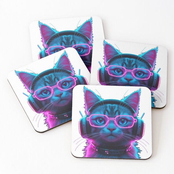 Item preview, Cyberpunk Cat with Headphones and Neon Glasses designed and sold by mimikaka.