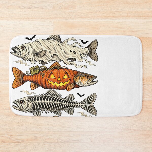 Artikelvorschau, Halloween Fishing Spooky Skeleton Pumpkin and Mummy Fish Design entworfen und verkauft von stmpdwrld.