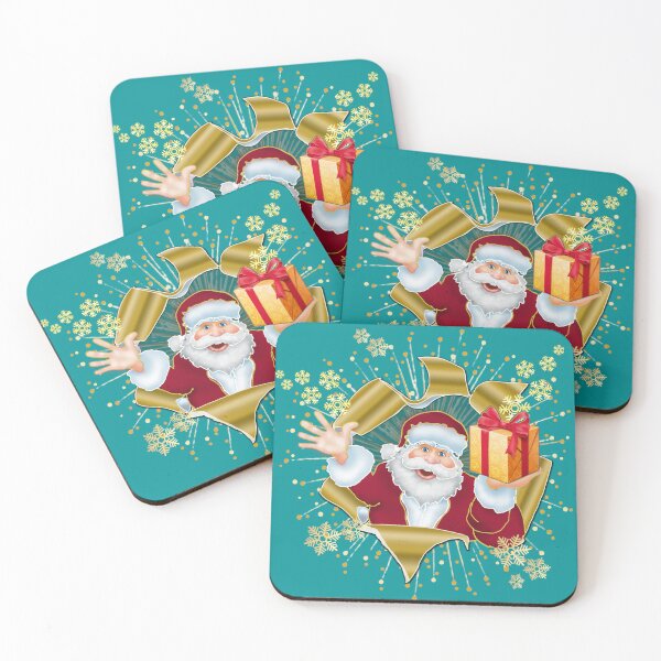 Item preview, Snowy Santa Surprise: 3D Gold Foil Christmas Pop-Out TURQUOISE designed and sold by Art-PraveenRai.