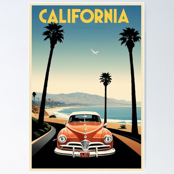 Item preview, California Original Custom Travel Tourism Vintage Poster Wall Art Design Tee Shirt designed and sold by Cool Robot Bro..