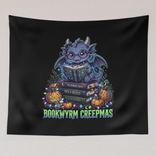 Item preview, Bookwyrm Creepmas Cute Dragon Reading Spellbooks Spooky Christmas designed and sold by Neon Bones Studio.