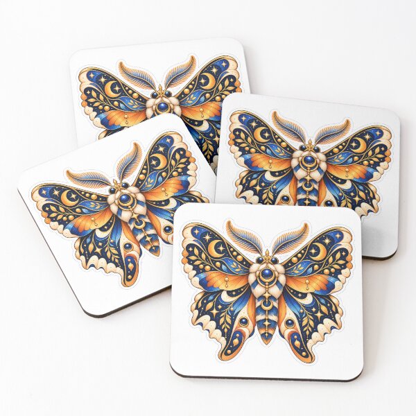 Item preview, Celestial Moth Sticker – Midnight Blue and Golden Moon Mystical Butterfly Art designed and sold by CoquetteLunaCo.