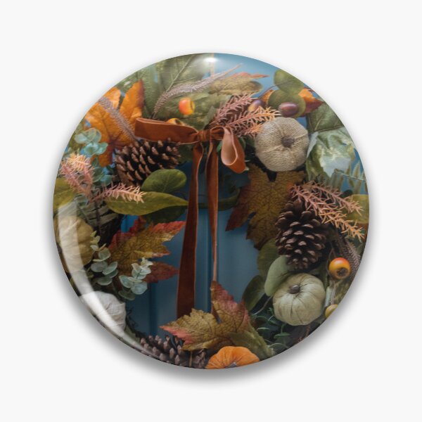 Item preview, Autumn Wreath With Pumpkins and Pinecones Hanging on a Blue Front Door for Fall Decor designed and sold by Nmallia.