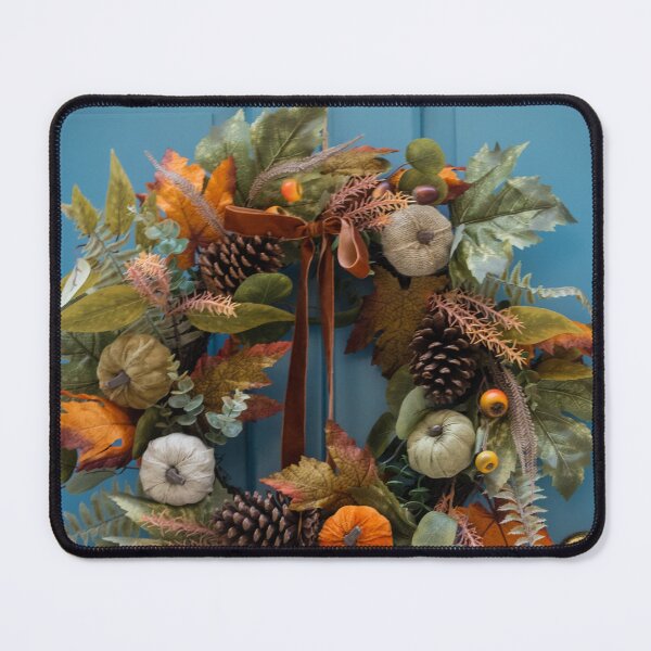 Item preview, Autumn Wreath With Pumpkins and Pinecones Hanging on a Blue Front Door for Fall Decor designed and sold by Nmallia.