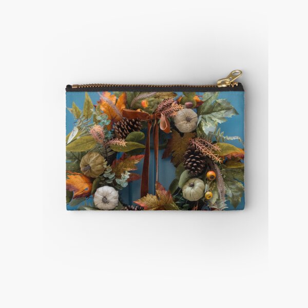 Item preview, Autumn Wreath With Pumpkins and Pinecones Hanging on a Blue Front Door for Fall Decor designed and sold by Nmallia.