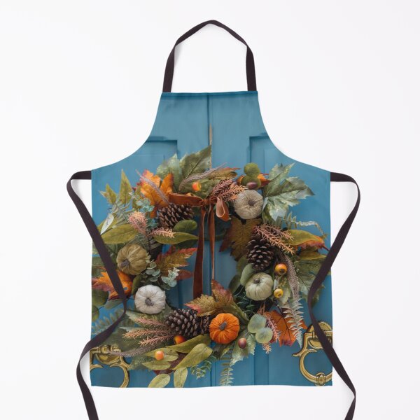 Item preview, Autumn Wreath With Pumpkins and Pinecones Hanging on a Blue Front Door for Fall Decor designed and sold by Nmallia.