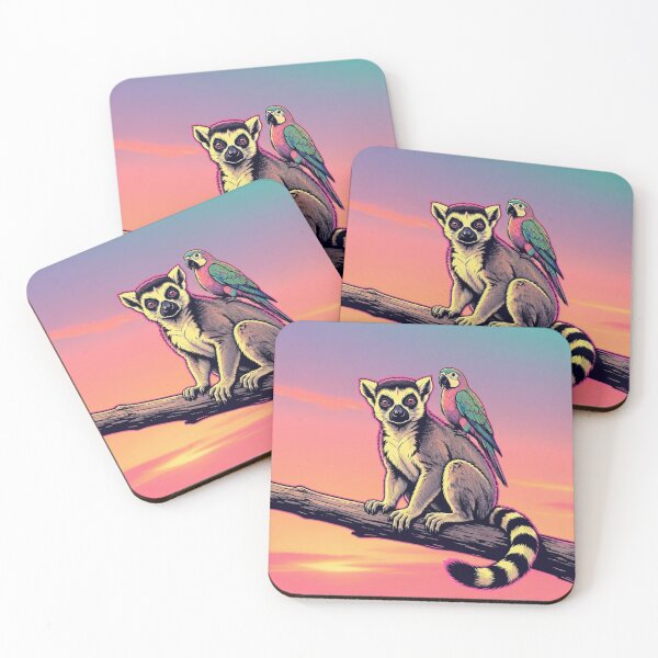 Item preview, Colorful Lemur and Parrot Tropical Wildlife Illustration designed and sold by Dogandesighn.