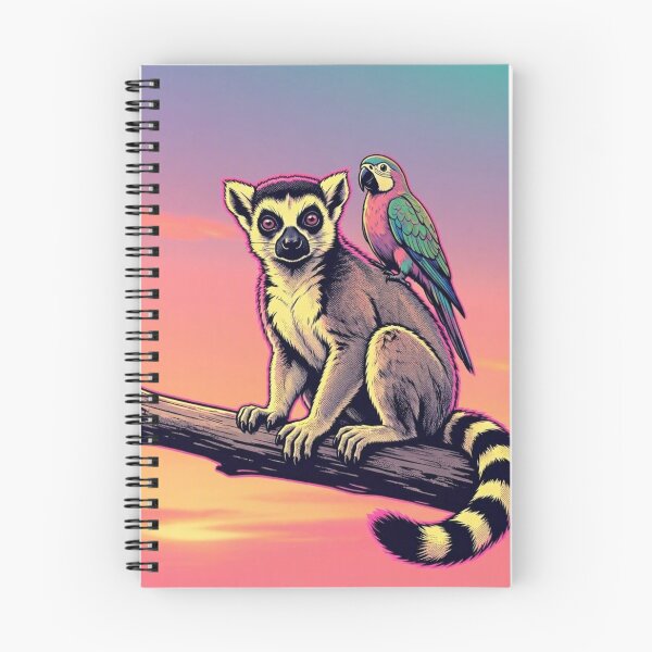 Item preview, Colorful Lemur and Parrot Tropical Wildlife Illustration designed and sold by Dogandesighn.