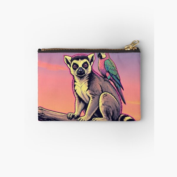 Item preview, Colorful Lemur and Parrot Tropical Wildlife Illustration designed and sold by Dogandesighn.