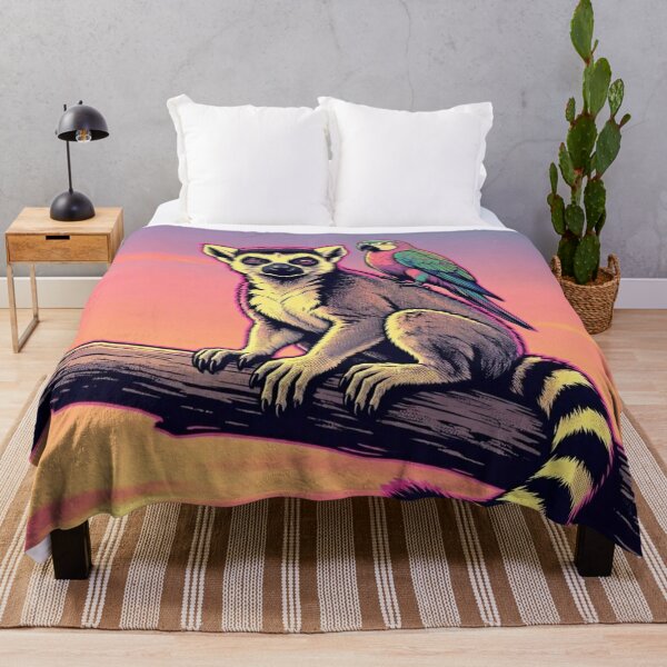 Item preview, Colorful Lemur and Parrot Tropical Wildlife Illustration designed and sold by Dogandesighn.