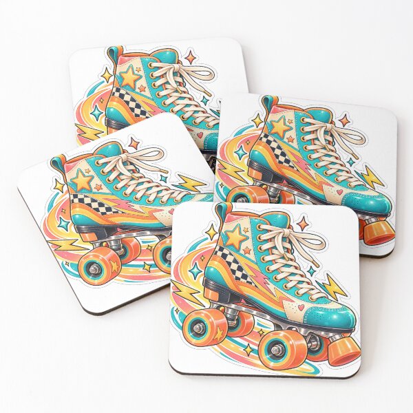 Item preview, Retro Roller Skate Sticker – Colorful Teal and Orange Vintage Skates designed and sold by CoquetteLunaCo.