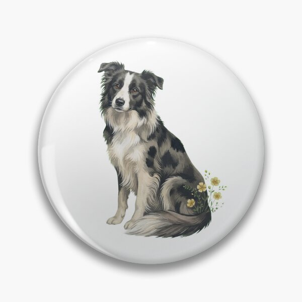 Artikelvorschau, Blue Merle Border Collie with Buttercups Cottagecore Dog Art entworfen und verkauft von Alt Casterwill .