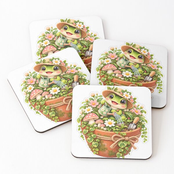 Item preview, Cute Gardening Frog Sticker – Cottagecore Frog Watering Flowers in a Flower Pot designed and sold by CoquetteLunaCo.