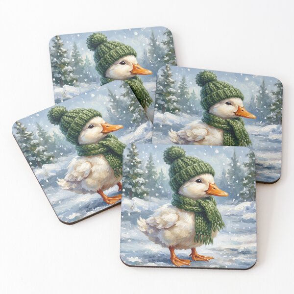 Item preview, Cute Cottagecore Winter Duckling in Knitted Bobble Hat Illustration designed and sold by Englandbear.