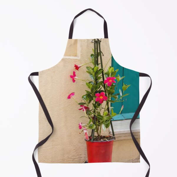 Item preview, Potted Pink Mandevilla Vine With Bright Flowers Beside Teal Door On Stucco Wall designed and sold by Nmallia.