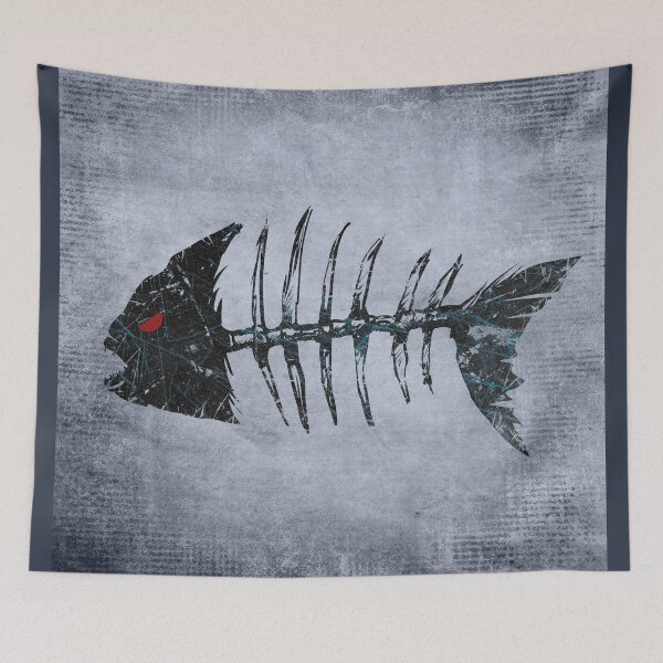 Item preview, Piranha Skeleton Fish Bones BlueGrunge Distressed Punk designed and sold by Ghoul Enterprises.