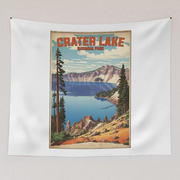 Item preview, Crater Lake Poster Original Custom Travel Tourism Vintage Poster Wall Art Design Tee Shirt designed and sold by Cool Robot Bro..