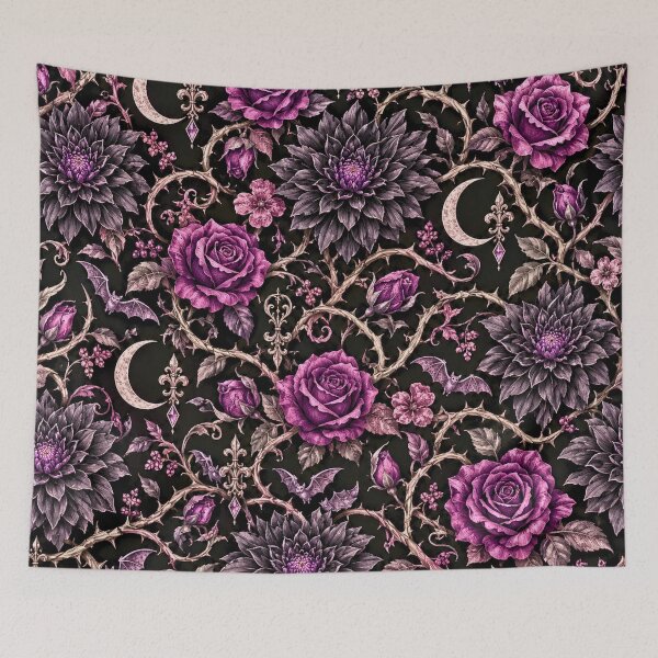 Item preview, Dark Gothic Floral Pattern – Black Dahlias & Purple Roses Halloween Design designed and sold by lavanya11.