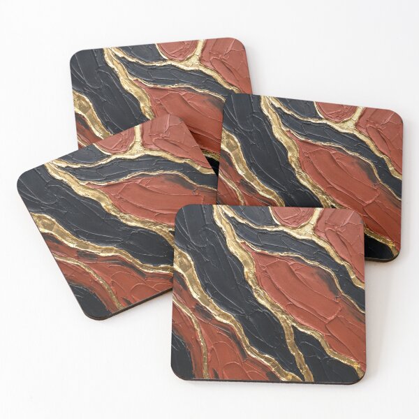 Item preview, Nile Strata - Deep Terracotta Black & 24K Gold Kintsugi Impasto Painting designed and sold by NUNNO Studio.