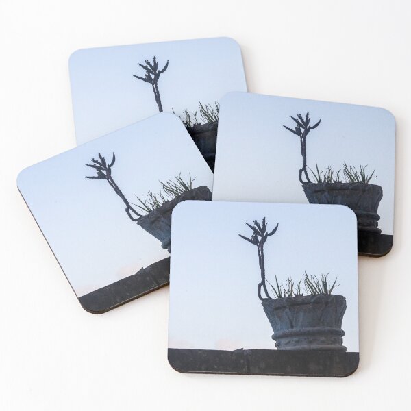 Item preview, Silhouetted Potted Cactus On A Weathered Pot At Dusk On Rooftop Wall designed and sold by Nmallia.