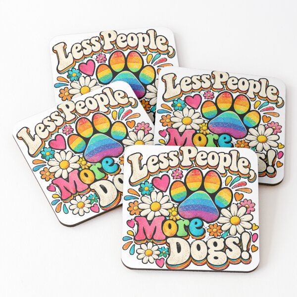 Item preview, Less People More Dogs Retro Rainbow Paw Print Dog Lover Design designed and sold by CreativeNest Prints.