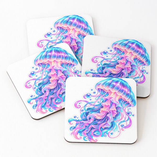 Item preview, Neon Jellyfish Sticker – Glowing Blue Pink and Purple Ocean Fantasy Art designed and sold by CoquetteLunaCo.