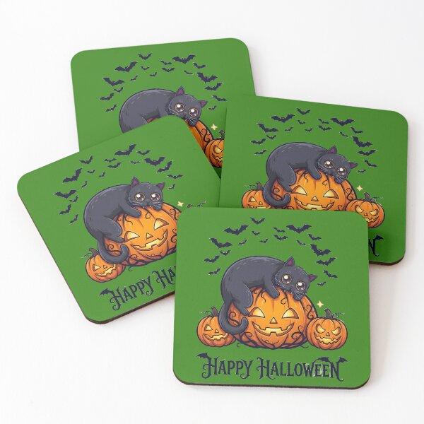 Item preview, Happy Halloween Black Cat and Pumpkins designed and sold by Pawzenix.