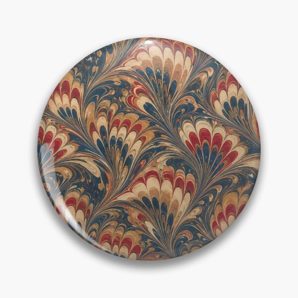 Item preview, Vintage Peacock Marbled Paper Navy Red Gold Pattern designed and sold by Apex Designs.