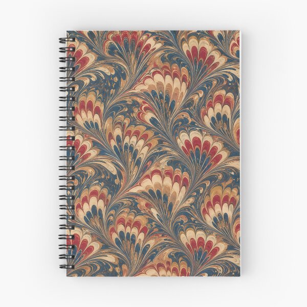 Item preview, Vintage Peacock Marbled Paper Navy Red Gold Pattern designed and sold by Apex Designs.