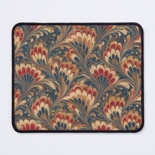 Item preview, Vintage Peacock Marbled Paper Navy Red Gold Pattern designed and sold by Apex Designs.