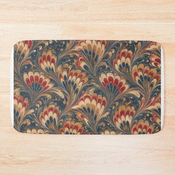 Item preview, Vintage Peacock Marbled Paper Navy Red Gold Pattern designed and sold by Apex Designs.