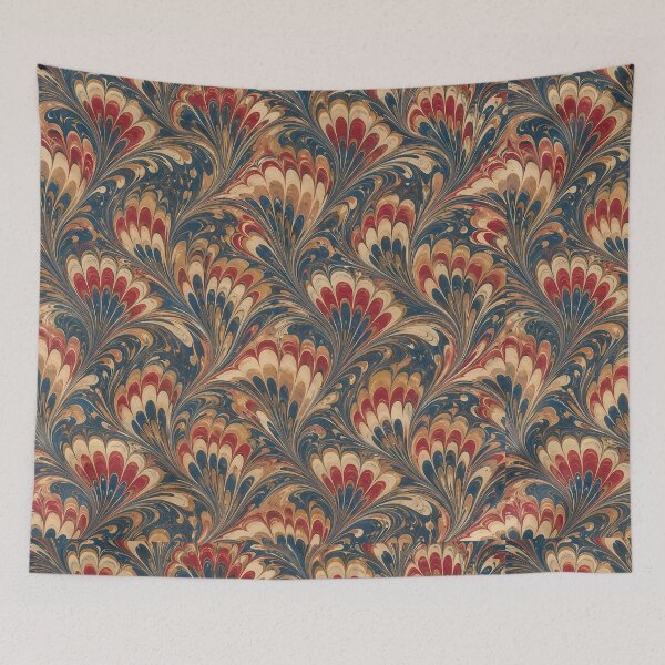 Item preview, Vintage Peacock Marbled Paper Navy Red Gold Pattern designed and sold by Apex Designs.