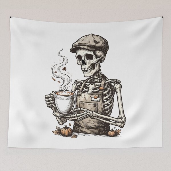 Item preview, Cute Skeleton Barista Hand Drawn Coffee Sticker designed and sold by Dhenin Studio.