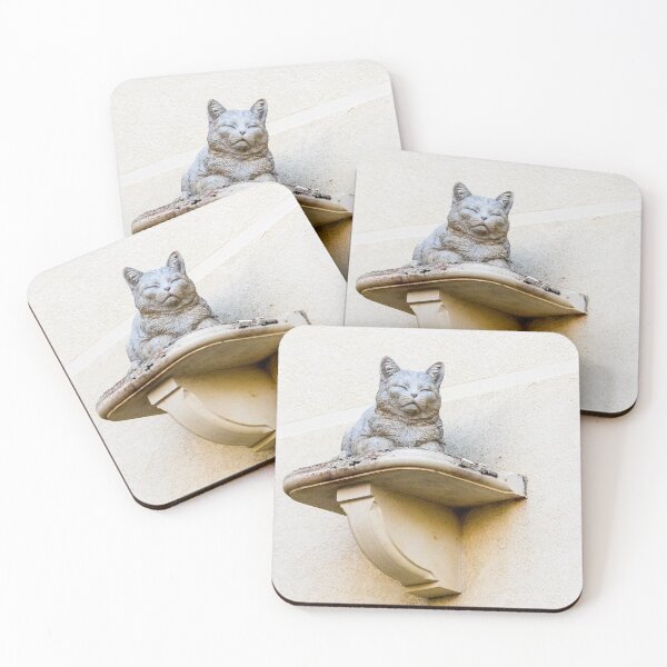 Item preview, Stone Cat Statue on Decorative Wall Shelf Against Textured Beige Stucco Wall designed and sold by Nmallia.