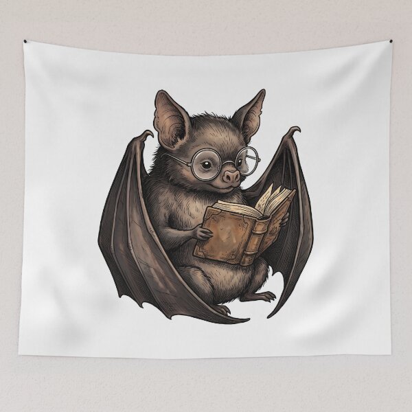 Item preview, Cozy Bookworm Bat Fine Art Halloween Sticker designed and sold by Dhenin Studio.