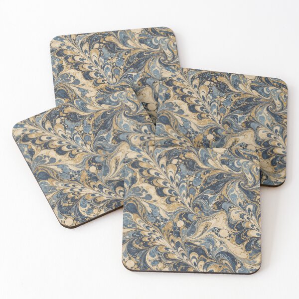 Item preview, Vintage Navy Gold Feathered Marbled Paper Wallpaper Pattern designed and sold by Apex Designs.