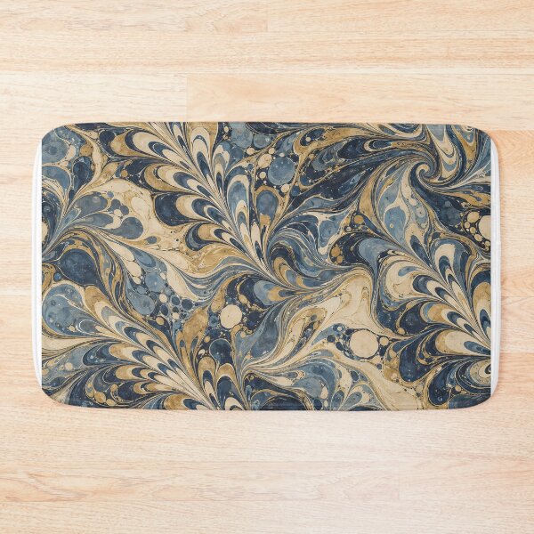Item preview, Vintage Navy Gold Feathered Marbled Paper Wallpaper Pattern designed and sold by Apex Designs.