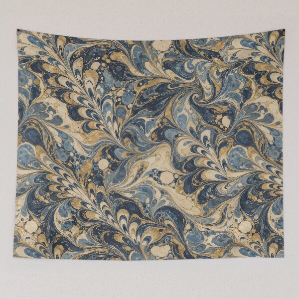 Item preview, Vintage Navy Gold Feathered Marbled Paper Wallpaper Pattern designed and sold by Apex Designs.