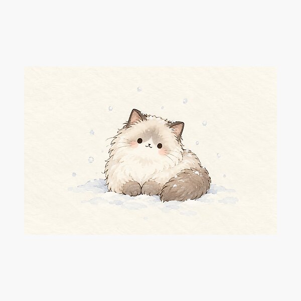 Item preview, Kawaii Ragdoll Cat Resting in Winter Snow with a Fluffy Curled Tail designed and sold by AshiraCreations.