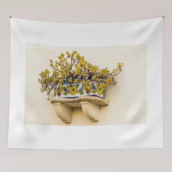 Item preview, Yellow Succulent Plant In Hand-Painted Ceramic Planter On Wall Shelf With Mediterranean Charm designed and sold by Nmallia.