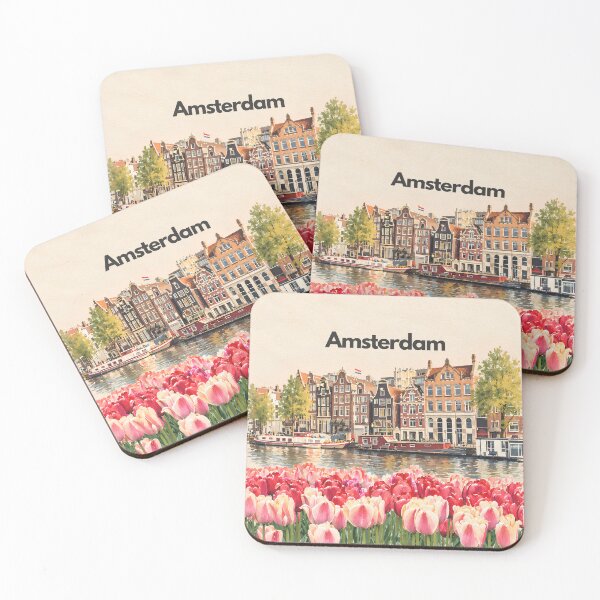 Item preview, Amsterdam Canal & Dutch Tulips – Minimalist Netherlands Travel Illustration designed and sold by IslandWild Co.