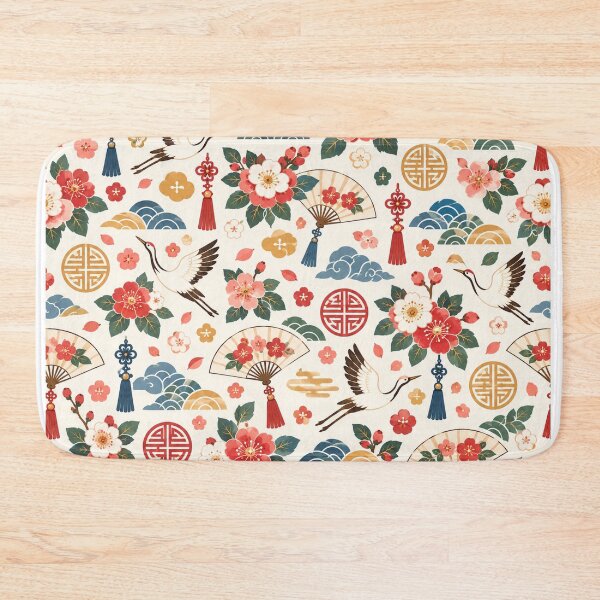 Item preview, Traditional Korean Crane & Peony Floral Seamless Pattern – Asian Vintage Folk Art with Folding Fans, Clouds & Korean Decorative Motifs designed and sold by Windy-market.