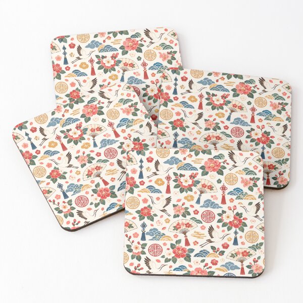Item preview, Traditional Korean Crane & Peony Floral Seamless Pattern – Asian Vintage Folk Art with Folding Fans, Clouds & Korean Decorative Motifs designed and sold by Windy-market.