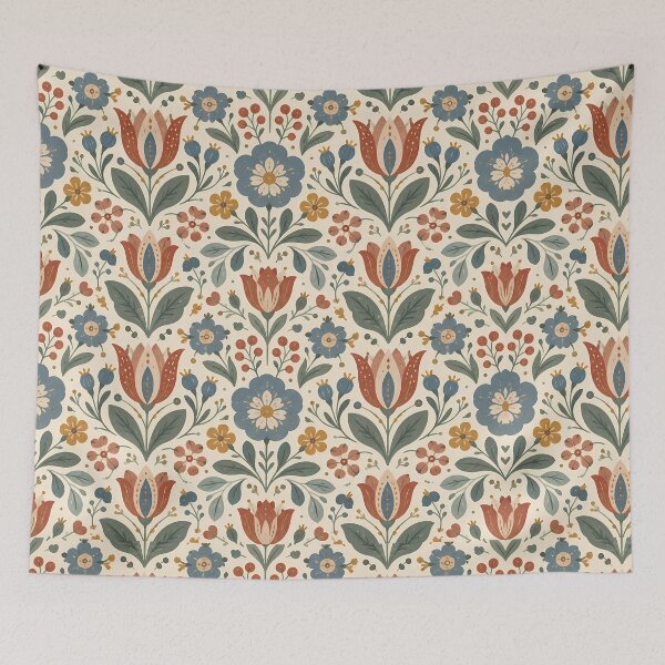 Item preview, Vintage Scandinavian Folk Art Tulip Floral Wallpaper Pattern designed and sold by Apex Designs.