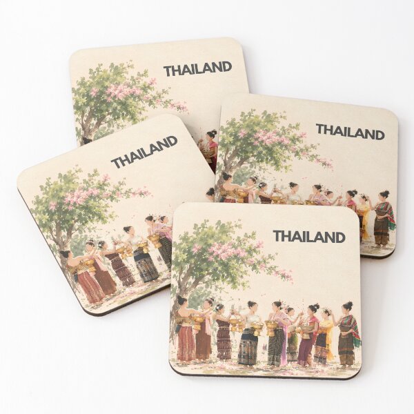 Item preview, Thailand Cultural Festival - Traditional Thai Women & Floral Watercolor Illustration designed and sold by IslandWild Co.