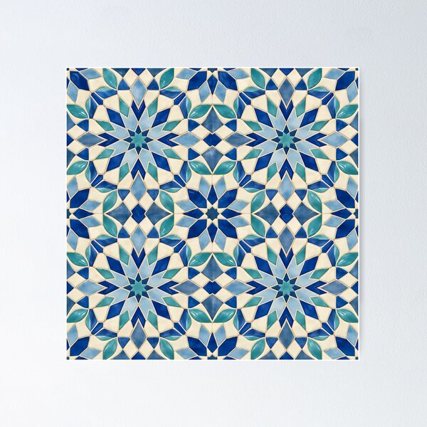 Item preview, Moroccan Cobalt Blue Zellige Geometric Star Tile Pattern designed and sold by Apex Designs.