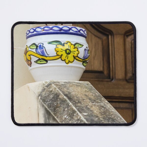 Item preview, Decorative Ceramic Flower Pot With Green Plant on Stone Staircase by Wooden Door designed and sold by Nmallia.