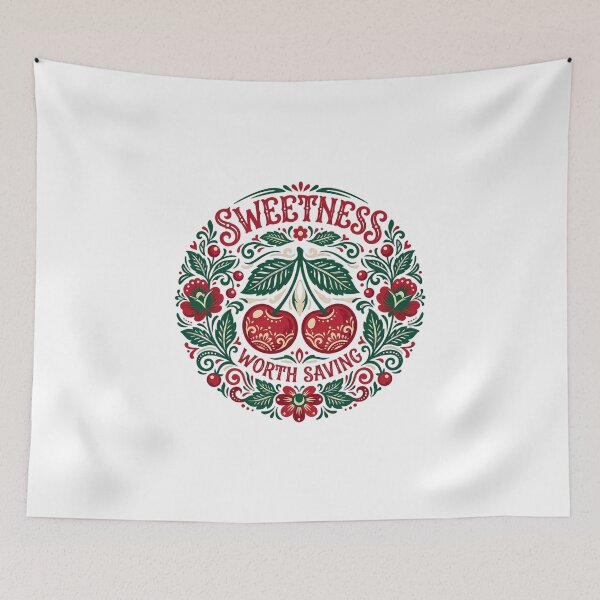 Item preview, Cherry Folk Art Wreath with Botanical Foliage Illustration designed and sold by SHOP-Corner.